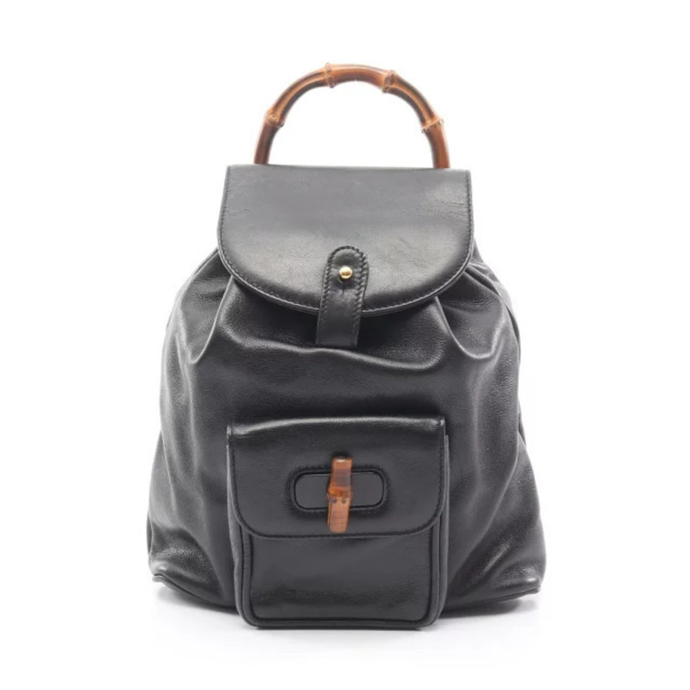 Gucci Bamboo Backpack Rucksack Daybag Leather Black